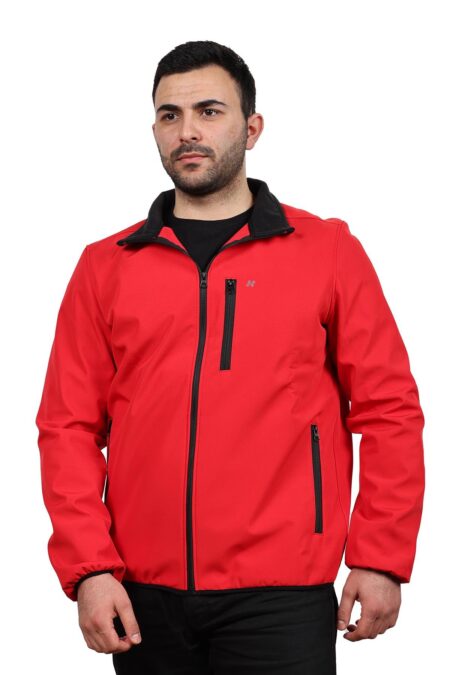 Kırmızı Softshell Dik Yaka Mont | Suya Dayanıklı Outdoor Mont